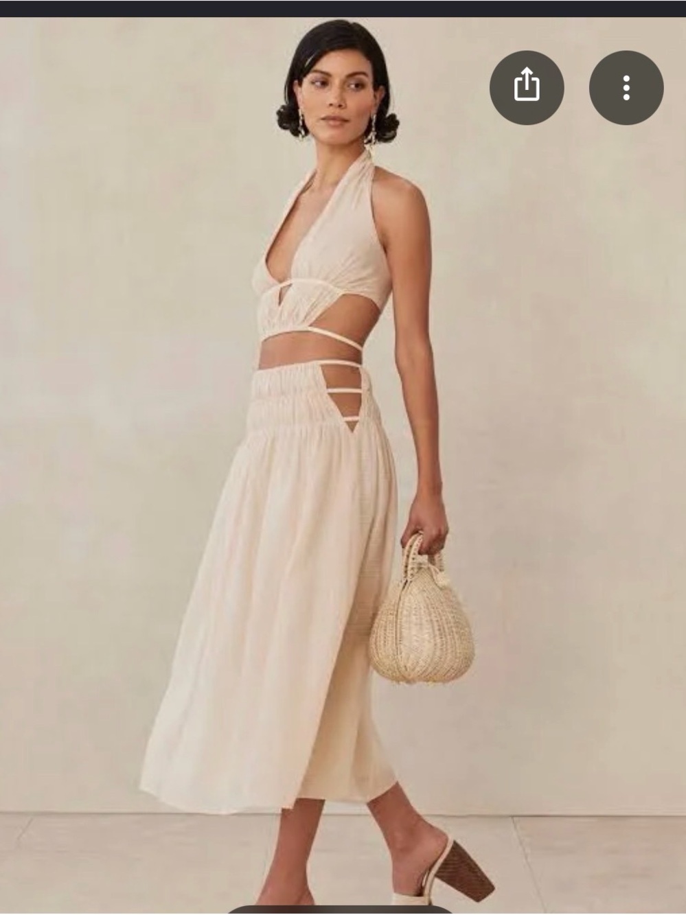 cult gaia Cream Strappy Cutout Midi Skirt